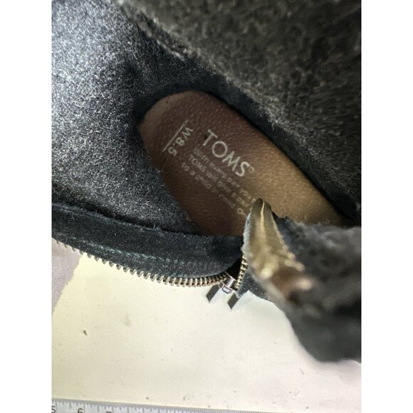 Toms Wedge Bootie Women's Sz 8.5W Black Suede Slip On Side Zip Round Toe - Picture 8 of 9